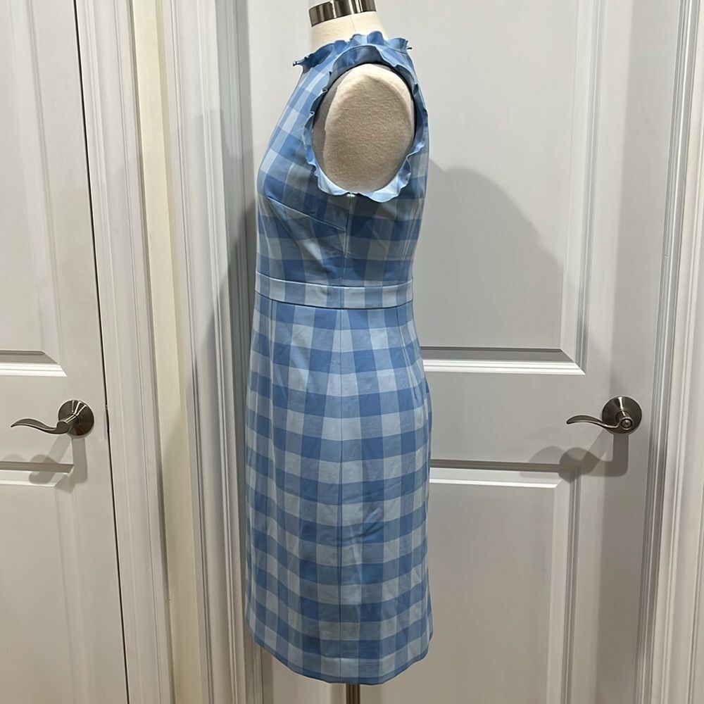 New! J. Crew Ruffle-trim sheath dress in gingham stretch crepe Blue Size 4 NWT‎ - Picture 11 of 16